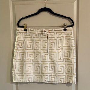 White and Gold Abstract Pattern Mini Skirt Size XL New